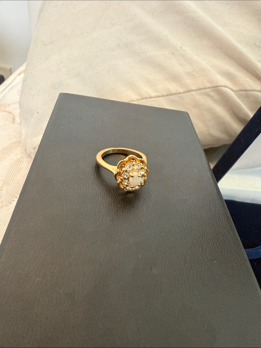Gold Floral Cluster Ring with White Center Gemstone gold chain